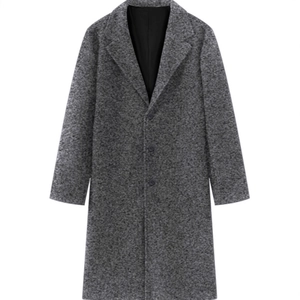 Cappotto classico in lana grigio mélange da uomo con revers e chiusura a bottoni
