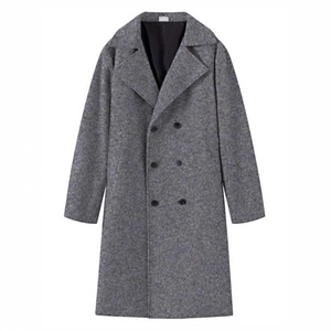 Men's slim fit charcoal grey double breasted wool coat in classic long length design