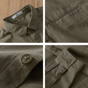 Army green long sleeve work shirt featuring premium fabric texture and button details