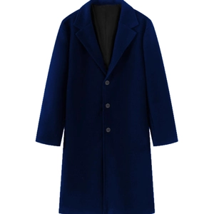 Cappotto classico blu navy da uomo in lana con revers e design a petto singolo