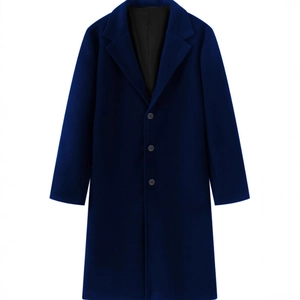 Cappotto da uomo in lana blu reale con revers a lancia e chiusura a tre bottoni