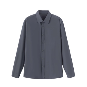Classic dark grey men's stretch business shirt with a formal button-down long sleeve design