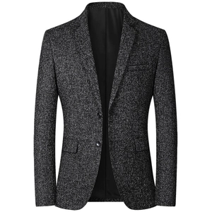 Slim fit men's single-breasted blazer in black and white tweed with notched lapel
