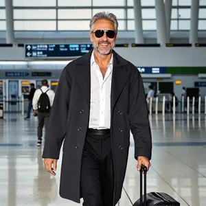 Men Business Casual Double Breasted Mid-Long Woolen Trench Coat Polyester Mercerized Slim Fit Solid Overcoat Winter Autumn Outerwear
