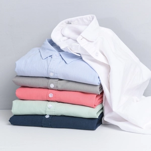 Classic men's long-sleeve cotton linen shirts in multiple colors with button-down collar