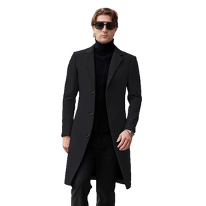 Classic black wool overcoat for men featuring a notched lapel and three-button closure