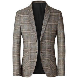 Men Casual Plaid Blazer Notch Lapel Mercerized Linen Slim Fit Single Breasted Suit Jacket For Middle Aged Men Business Casual Coat