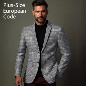 Men's Slim Fit Mercerized Linen Plaid Blazer Elegant Single Breasted Casual Business Lapel Jacket For Spring Autumn Men Clothing
