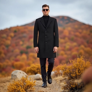 Men Mid Length Slim Fit Trench Coat Single Breasted Notch Lapel Business Casual Overcoat Classic Warm Outerwear Jackets