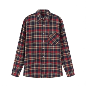 Chemise à manches longues pour hommes avec motif à carreaux rouge et noir et poche poitrine