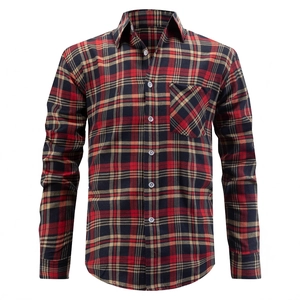 Chemise décontractée à manches longues pour hommes avec col classique et motif à carreaux