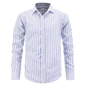 Classic blue and white striped long sleeve business casual shirt for men in ghost mannequin view