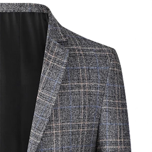 Men's casual grey blazer with blue orange stripes in premium textured wool fabric