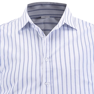 Men's striped long sleeve business shirt with blue stripes and button-down collar