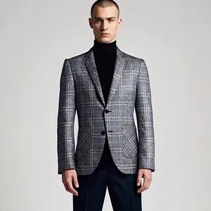 Men Casual Plaid Blazer Notch Lapel Slim Fit Suit Jacket Business Office Formal Party Outerwear For Men Lightweight Coat
