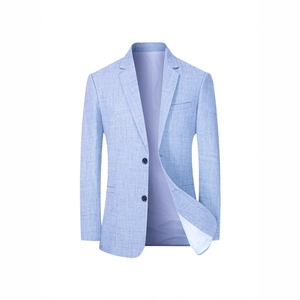 Men's light blue casual blazer with woven texture and classic notched lapel design