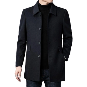 Classic men's navy wool blend overcoat with a lapel collar and single-breasted design