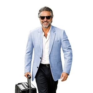 Classic men's light blue textured casual blazer for business travel and formal social events