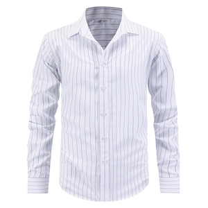 Men's business casual long sleeve striped shirt with classic lapel collar and US size M