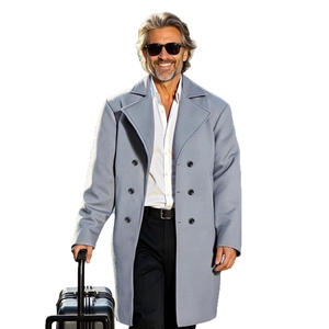 Men's double-breasted wool overcoat in light blue with classic notch lapels for business style