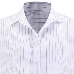 Men's striped long sleeve business shirt in white and blue featuring a US size M collar