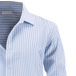 Classic light blue striped long sleeve business casual shirt for men with pointed collar