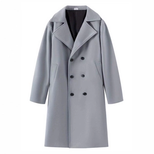 Cappotto doppiopetto da uomo in misto lana celeste con ampi revers classici