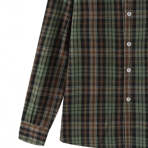 Classic green and brown plaid long sleeve casual button down shirt for men