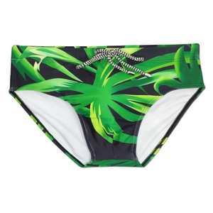 Slip da nuoto da uomo con stampa tropicale a foglie di palma e coulisse regolabile