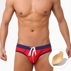 Costume da bagno da uomo slim-fit bicolore rosso e blu con coulisse regolabile
