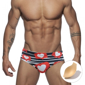Men's Swimming Trunks Padded Sexy Low Waist Striped Heart Print Swimwear Quick Dry Elastic Beach Shorts For Men Water Sports