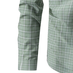 Men's green and white plaid long sleeve business casual shirt with textured fabric