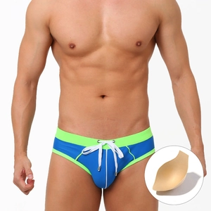 Costume da bagno uomo blu reale con bordi verde neon e imbottitura rimovibile