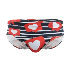 Men's striped swim briefs with red heart pattern and integrated cup for fitness