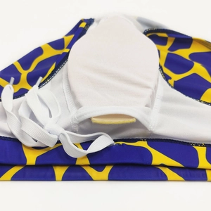 Detail of giraffe print swim briefs with breathable white mesh lining and drawstring