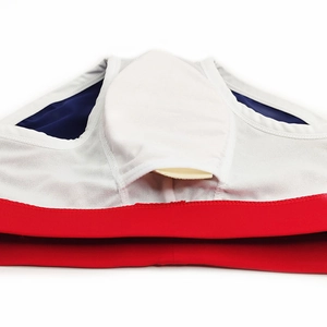 Detail view of men's tricolor swim briefs showing the removable inner cup and pouch padding