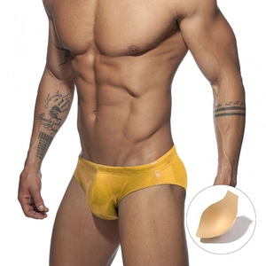 Maillot de bain homme doré brillant avec finition métallisée et rembourrage amovible