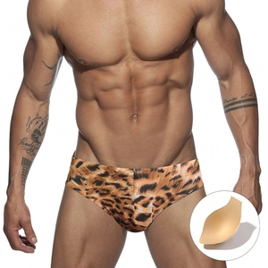 Men Sexy Tiger Print Swim Trunks With Padded Cup Quick Dry Elastic Low Waist Beach Swimwear Fashion Animal Print Swim Briefs