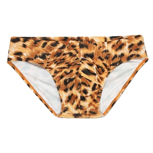 Men's wild tiger print low-rise swim briefs with quick-dry fabric and ergonomic pouch