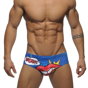 Men Pop Art Swim Briefs Low Waist Quick Dry Sexy Lips Strawberry Printed Bikini Swimwear Beach Surfing Shorts