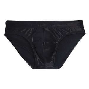 Détail du slip de bain homme noir à effet brillant métallique et large ceinture élastique