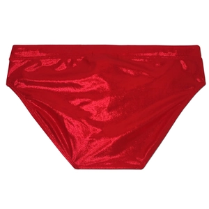 Vue détaillée du tissu rouge métallique brillant de ce slip de bain pour homme