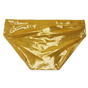 Détail macro du maillot de bain homme doré avec texture pailletée effet brillant