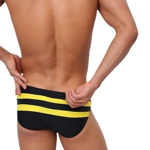 Maillot de bain rayé pour hommes à séchage rapide avec poche arrière et rayures noires
