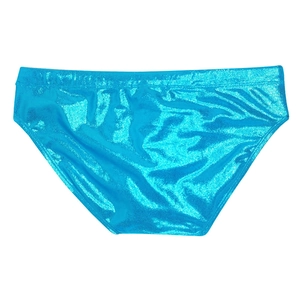 Détail du slip de bain bleu roi à paillettes brillantes avec tissu élastique métallisé