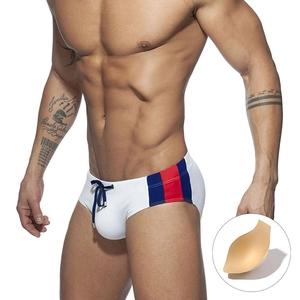 Men's Patchwork Swim Trunks Quick Dry Elastic Swimwear With Removable Padding Cup Drawstring Beach Swimming Briefs For Men