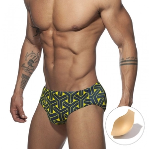Men's fashion swim briefs with geometric print and removable inner cup padding