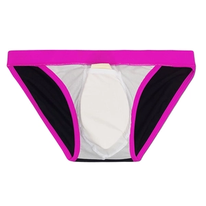 Detail of male sexy swim briefs with pink waistband and removable white sponge pad