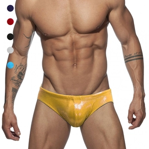 Men's Sexy Metallic Luster Swimming Briefs Sparkly Low Waist Swimwear For Fitness Bodybuilding Men Beach Shorts