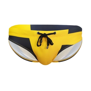 Maillot de bain homme taille basse à motifs géométriques jaune et noir avec cordon